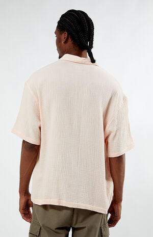 Pink Cropped Boxy Gauze Camp Shirt image number 3