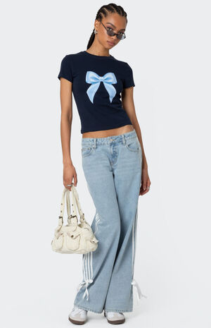 Washed Low Rise Bow Ribbon Baggy Jeans image number 5