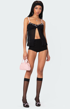 Sheer Split Front Babydoll Top image number 2