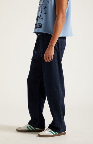 Dark Blue Straight Drawstring Pants image number 3
