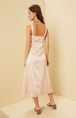 Satin Lace Trim V-Neck Midi Dress image number 4