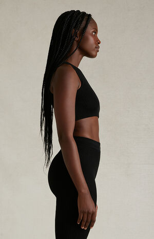 Women's Black Sport Sweater Knit Tank Top image number 3