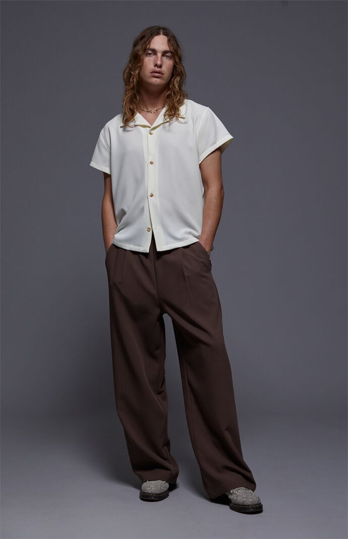 FIELD OF STUDY by Pacsun Kane Baggy Trousers Stretch Pleated Brown