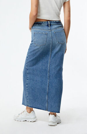 Medium Indigo Low Rise Denim Maxi Skirt image number 4