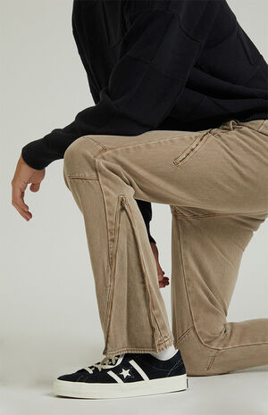 Brown Zipper Slim Cargo Pants image number 5