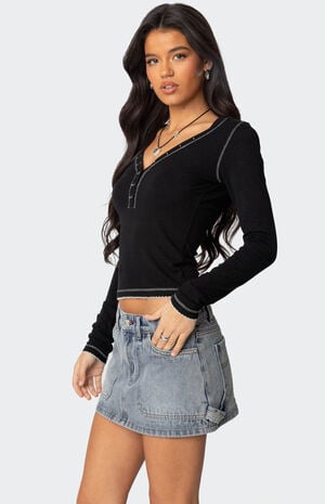 Yael Contrast Stitch Henley Top image number 3