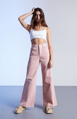 Pink Corduroy Wide Leg Jeans image number 1