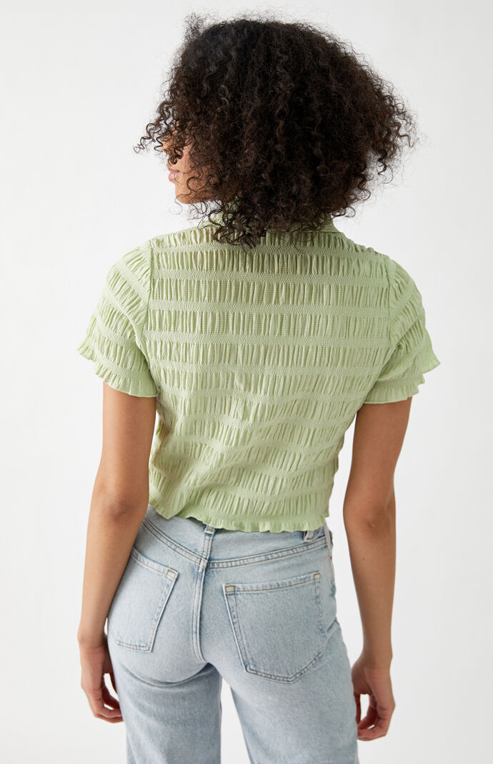 Shirred Smocked Button Down Shirt