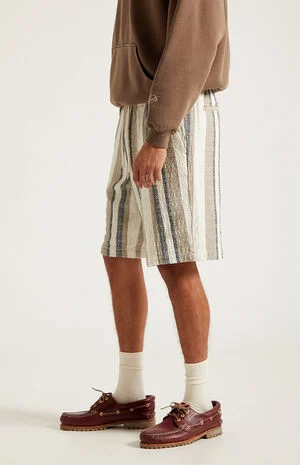 Cream Striped Linen Shorts image number 4