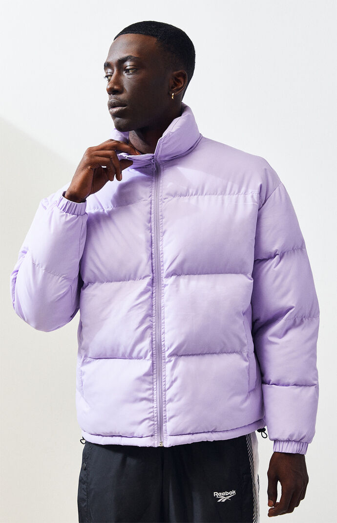 purple puffer jacket