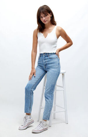 Eco Light Blue Paneled Ultra High Waisted Slim Fit Jeans image number 4