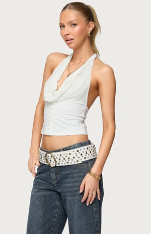 Hook & Eye Cowl Neck Halter Top image number 1