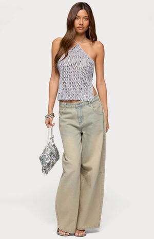 Thaly Backless Sequin Crochet Halter Top image number 5