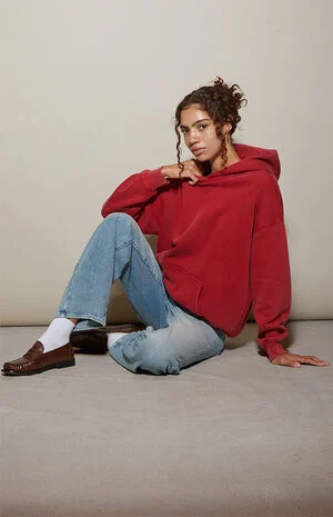 Red Ultra Soft Fleece Core Washed Pullover Hoodie image number 1