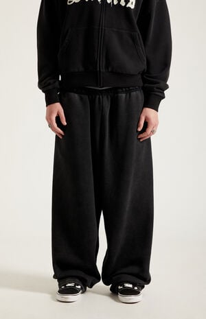 Washed Black&nbsp;Fleece Extreme Baggy Sweatpants image number 2
