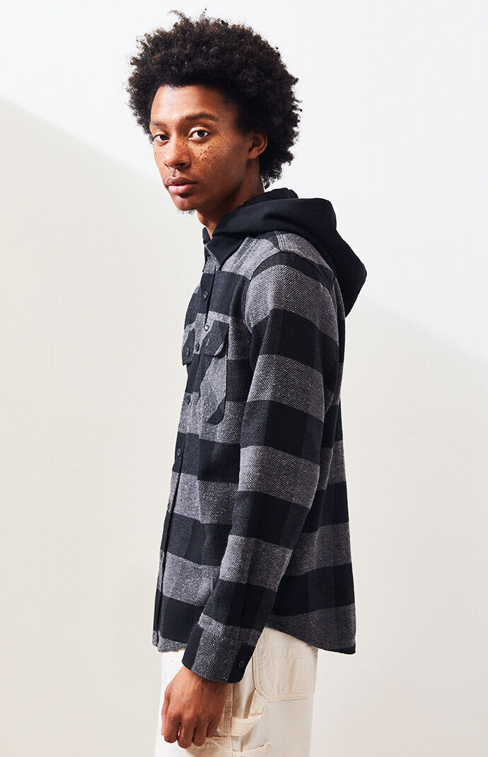 Black & Gray Bowery Hooded Flannel Shirt