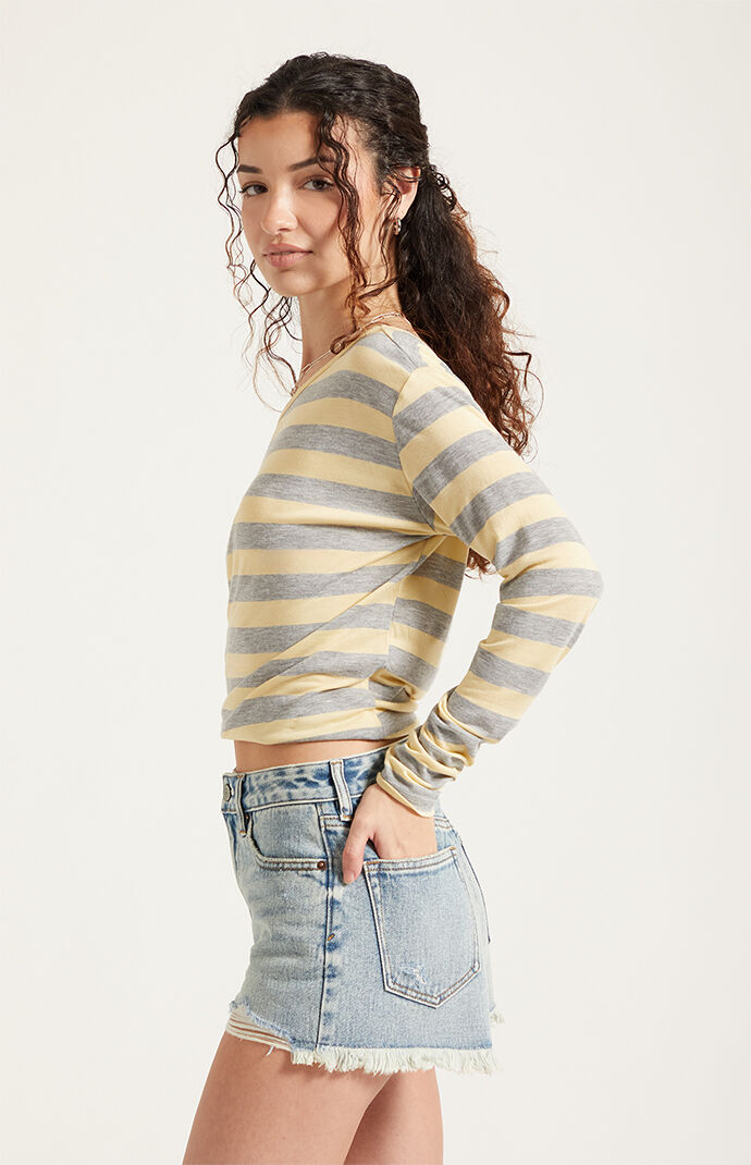 Pacsun Ivy High Waisted Denim Festival Shorts Frayed Light Blue