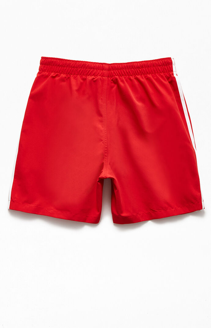Red 3-Stripe 16" Swim Trunks