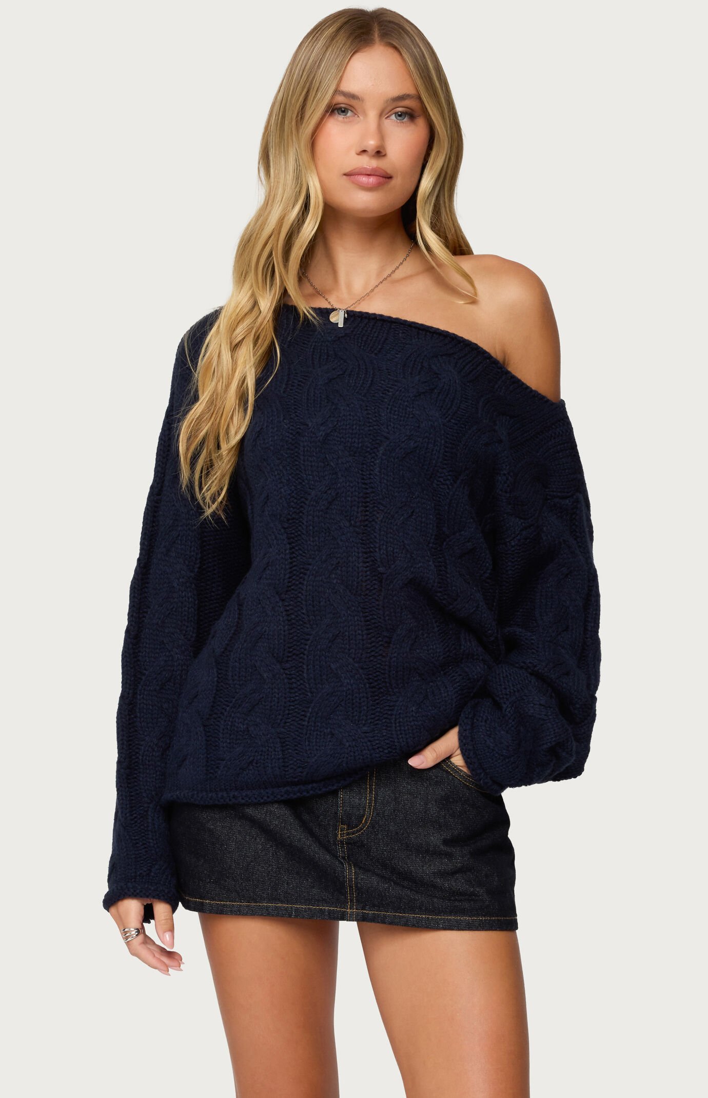 Edikted Nellie Off Shoulder Cable Knit Sweater