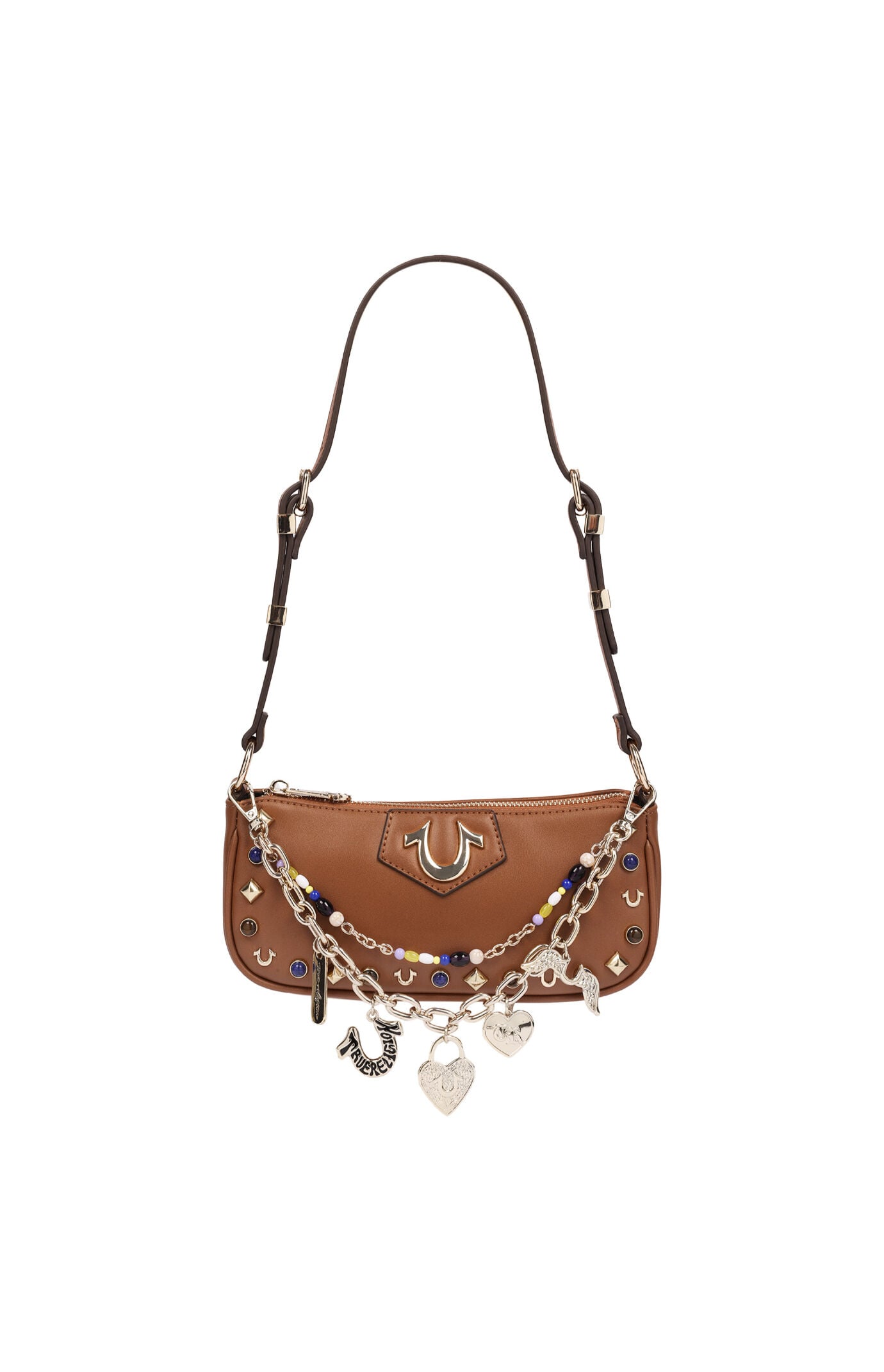 True Religion Cognac Chain & Studs Shoulder Bag