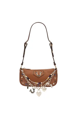 Cognac Chain & Studs Shoulder Bag image number 1