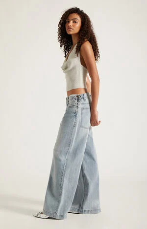 Sloane Low Rise Ultra Baggy Jeans Lace-Up Side Light Blue image number 6