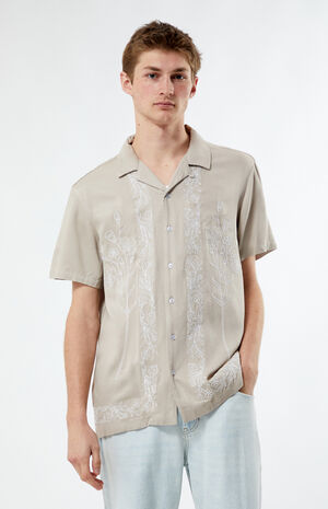 Gray Stitch Pattern Woven Camp Shirt image number 1