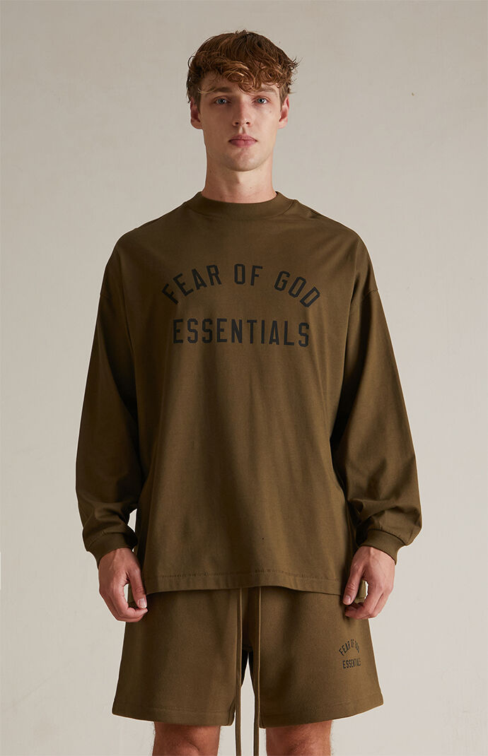 国内発送☆FEAR OF GOD☆JERSEY LONG SLEEVE TEE/OLIVE Fear of God Essentials Olive Long Sleeve T-Shirt | PacSun