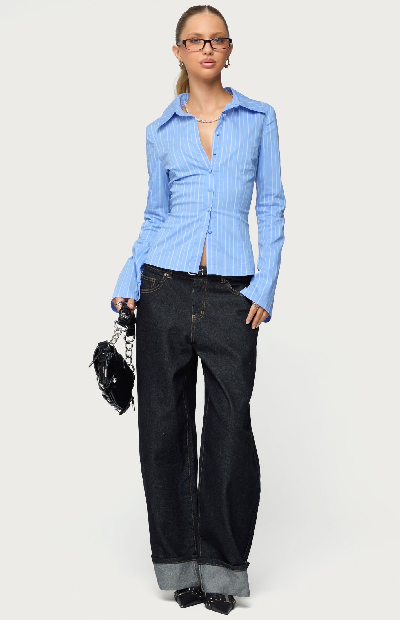 Edikted Pinstripe Tailored Button Up Shirt