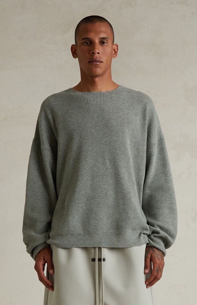 Fear of God ESSENTIALS Concrete Heather Waffle Knit Long Sleeve T-Shirt