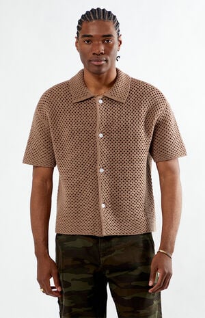 Brown Spence Open Knit Camp Shirt