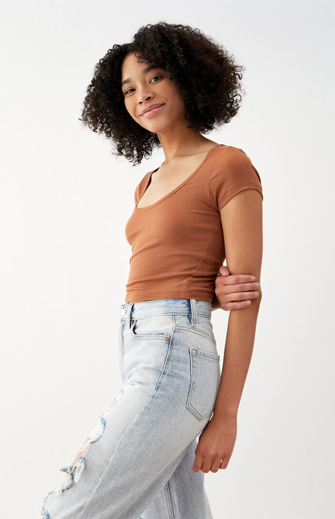 Jade Ribbed Scoop T-Shirt