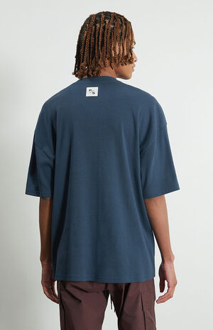 Navy Ribbed Boxy Henley T-Shirt image number 4