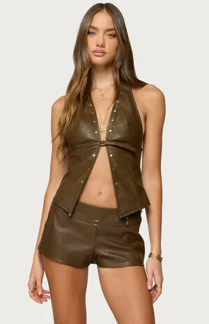 Reese Split Front Faux Leather Top image number 1