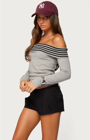 Leetal Stripey Foldover Knit Top image number 2