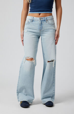 Casey Ripped Fray Low Rise Baggy Jeans Light Indigo