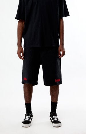Cyber Core Regime Washed Black Baggy Denim Shorts image number 2