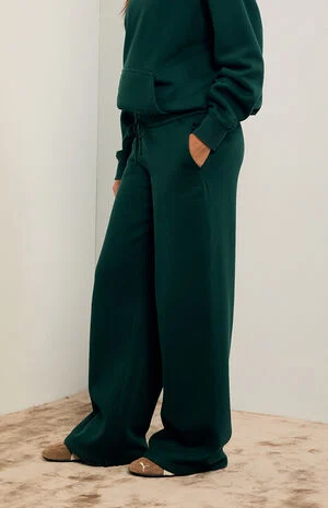 Forest Green Ultra Soft Fleece Baggy Sweatpants image number 3