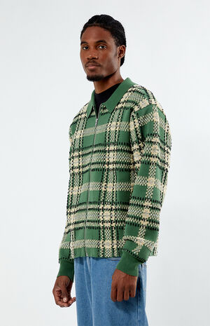 Green Plaid Collared Sweater Jacket image number 3