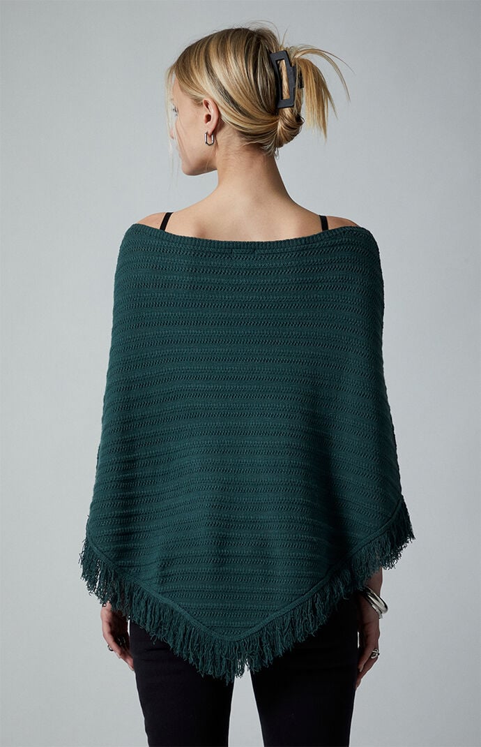 Third Charm Berlin Knit Fringe Poncho Sweater