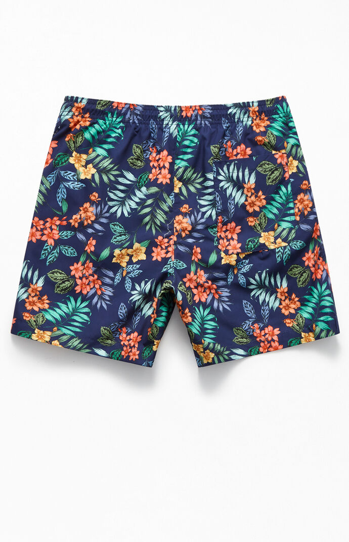 Navy Floral 17" Swim Trunks