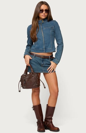 Josiee Stretchy Denim Moto Jacket image number 5