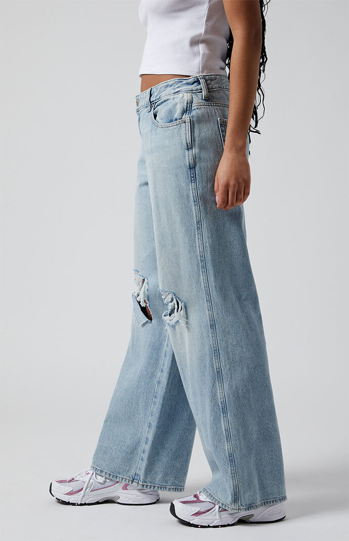 Light blue ripped baggy jeans cheap