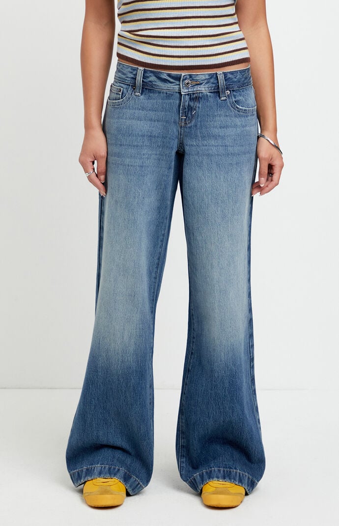 Pacsun Kaia Ultimate Low Rise Baggy Jeans Stitch Medium Blue