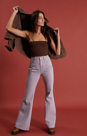 Eco Purple High Waisted Flare Jeans image number 5