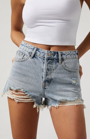 PacSun Acid Wash Ripped Button Fly High Waisted Denim Festival Shorts | PacSun