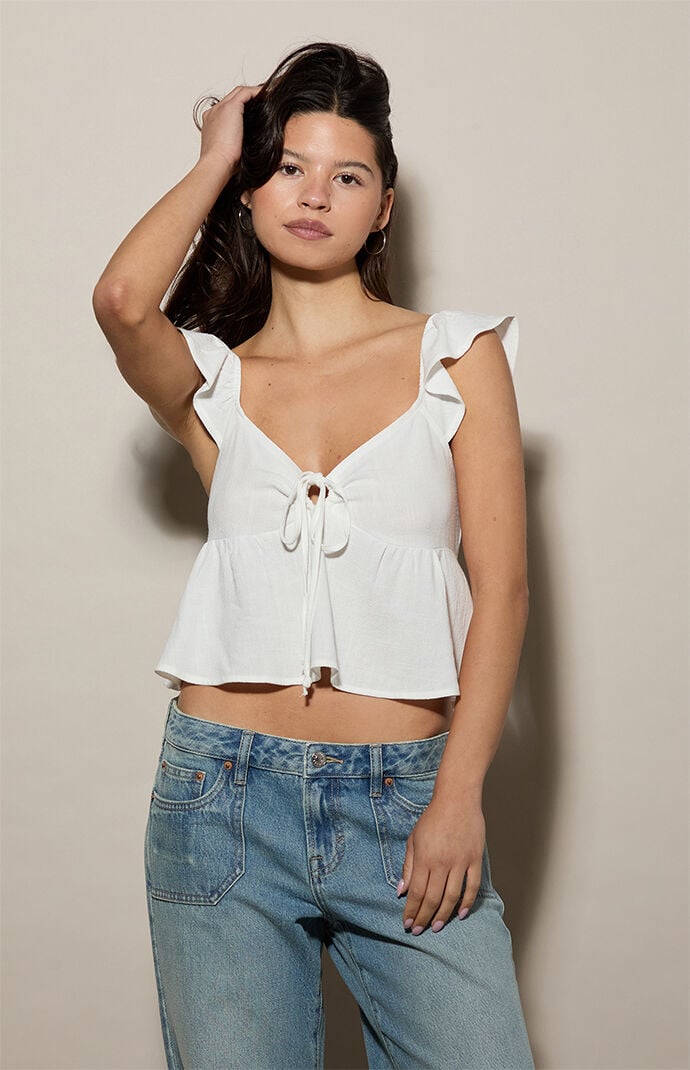 LA Hearts Keyhole Linen Babydoll Top | Pacsun