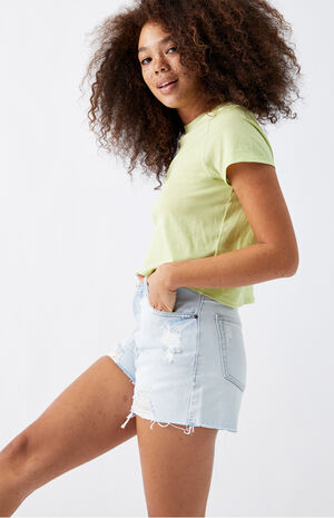Light Blue Ultra High Waisted Vintage Denim Shorts image number 4