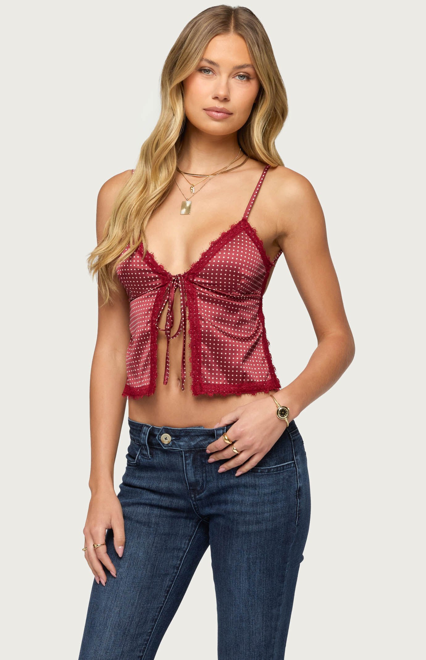 Edikted Backless Satin Effect Polka Dot Top