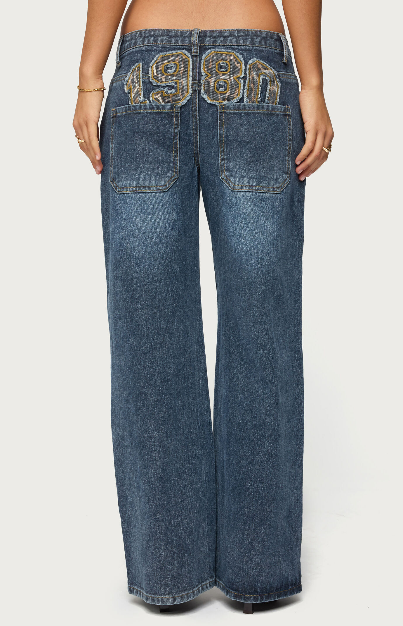 Edikted 1980 Leopard Patch Low Rise Jeans